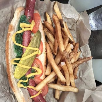 Harry Caray's - Chicago style hot dog with fries - Sports Bars Near Me - Chicago, Illinois Harry Caray's - Chicago style hot dog with fries - Sports Bars Near Me - Chicago, Illinois
