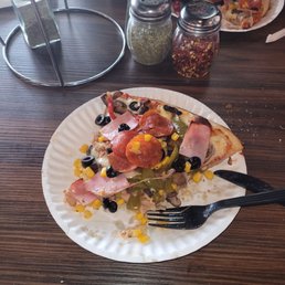 Slice of large deluxe pizza... Slice of large deluxe pizza...