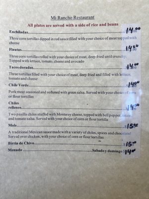 Menu photo 6 Mi Rancho Restaurant Pajaro, CA