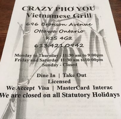 Menu photo 6 Crazy Pho You Ottawa, ON Menu photo 6 Crazy Pho You Ottawa, ON
