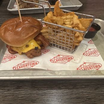 Downtown Flavortown - Crispy Chicken Bacon Ranch sandwich with fries (minus Lettuce, tomato, onions, pickles) - Arcades Near Me - Pigeon Forge, Tennessee Downtown Flavortown - Crispy Chicken Bacon Ranch sandwich with fries (minus Lettuce, tomato, onions, pickles) - Arcades Near Me - Pigeon Forge, Tennessee