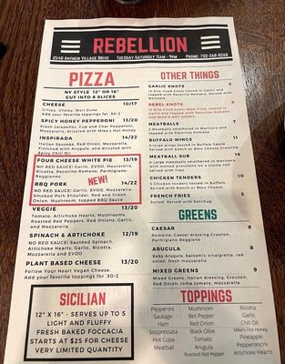 Menu photo 1 Rebellion Pizza Henderson, NV