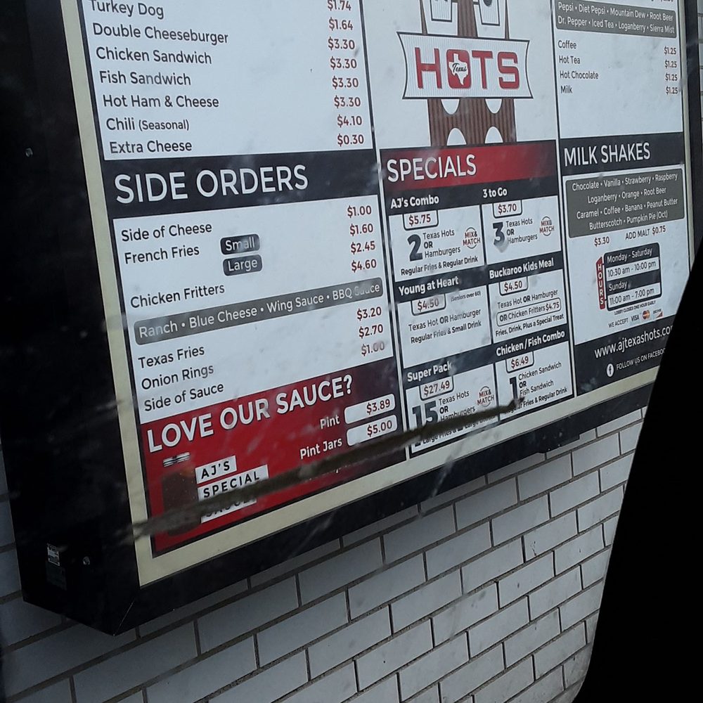 A J Texas Hots - The AJ menu - Fast Food Near Me - Jamestown, New York