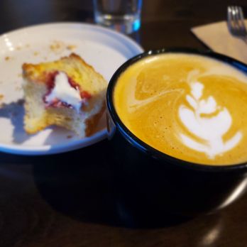 Leviathan Bakehouse - Latte and raspberry goat cheese brioche danish - Bakeries Near Me - Indianapolis, Indiana