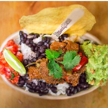 Rice and Beans - One of our sexy bowls topped off with "Bistek", Dominican style slow cooked beef. - Food Trucks Near Me Rice and Beans - One of our sexy bowls topped off with "Bistek", Dominican style slow cooked beef. - Food Trucks Near Me