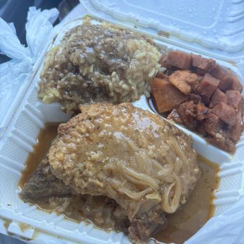 A Taste of Everything - Smothered pork chops and rice with gravy and sweet yams. This our second try from the Too Good To Go app! 10/10. - Soul Food Near Me - Suffolk, Virginia A Taste of Everything - Smothered pork chops and rice with gravy and sweet yams. This our second try from the Too Good To Go app! 10/10. - Soul Food Near Me - Suffolk, Virginia