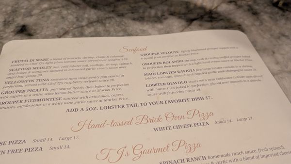Menu photo 6 TJ's Italian Cafe Indian Rocks Beach, FL