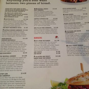 Boston Pizza - The burger menu - Pizza Near Me - Orleans, Ontario