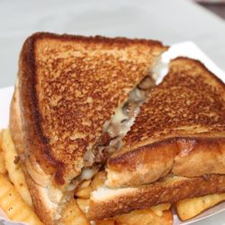 Who Cut The Cheese Lady - Shaved Steak Grilled Cheese: with melted Mozzarella on thick Texas Toast