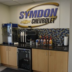 Symdon Motors - The Symdon Chevrolet refreshment area, with coffee, creamers, water, soda, and more.