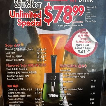 Wi Korean Bbq - Drink Menu. Specials B,C, & D include refillable  fountain drinks except Coca Cola, that's only can. - Barbeque Near Me - Bell, California