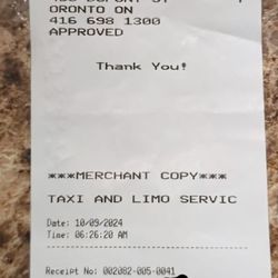 Airport Taxi Transfer - Receipt provided by the Taxi Driver with 1st payment