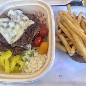 Eat Crispy Burger Convoy - Fries ware bomb and Burger Bowl 2 Patties Salad - Burgers Near Me - San Diego, California