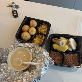 Di Mart - Corn meal porridge, ACKEE and Saltfish with fry dumpling and cornbeef and cabbage - Caribbean Near Me - San Fernando Valley, California