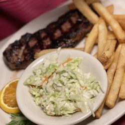 Bull N' Claw - Nicely charred 8 oz sirloin with delicious coleslaw