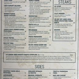 Menu of entrees and sides in April 2026