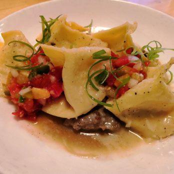 Grassa - Summer special - sweet corn ravioli with sausage and pico de gallo - Italian Near Me - Portland, Oregon