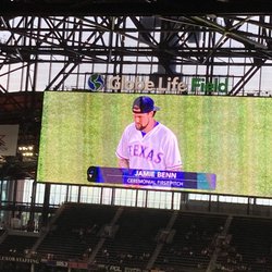 Choctaw Stadium - Jamie been throwing first pitch