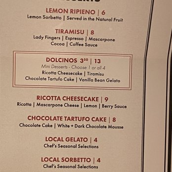 Gia Mia - Dessert menu. - Italian Near Me - Naperville, Illinois