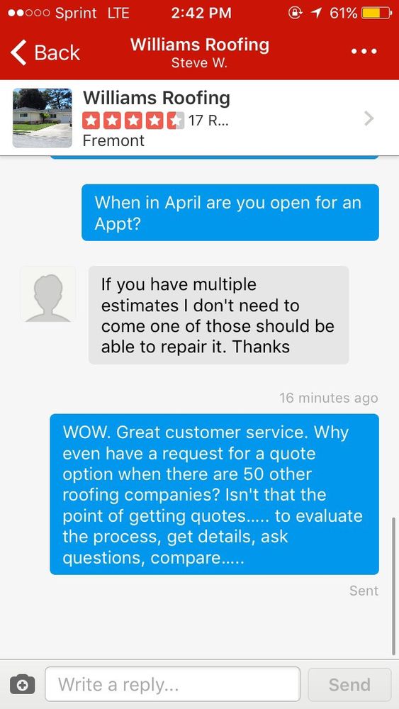 Slide of Williams Roofing