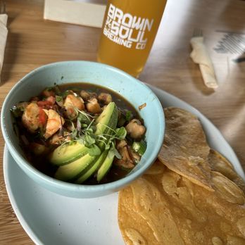 Brown Soul Brewing - Shrimp ceviche with fresh made tostadas and Quiero Maiz beer. - Restaurants Near Me - South Gate, California Brown Soul Brewing - Shrimp ceviche with fresh made tostadas and Quiero Maiz beer. - Restaurants Near Me - South Gate, California