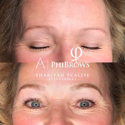 Proud Brow - Before/After, changed shape and corrected symmetry, immediately after first microblading Treatment.