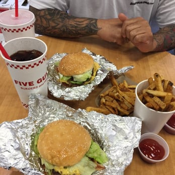 Five Guys - Little and big bacon cheeseburger. Yummy in my tummy lol - Burgers Near Me - San Diego, California Five Guys - Little and big bacon cheeseburger. Yummy in my tummy lol - Burgers Near Me - San Diego, California