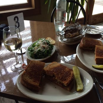 Red Newt Cellars - Chicken spiegie (single), kale side salad, bacon and black bean grilled cheese, and shitake grilled cheese. - Wineries Near Me - Hector, New York