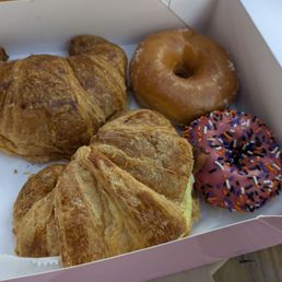 Bacon egg and cheese croissant and donuts Bacon egg and cheese croissant and donuts