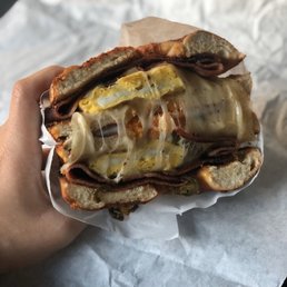 Bacon, Egg, Swiss Cheese on a Jalapeño bagel ($5.99) Bacon, Egg, Swiss Cheese on a Jalapeño bagel ($5.99)