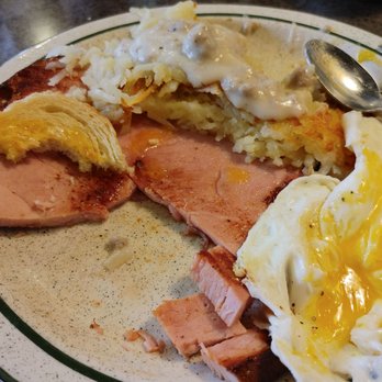 Palace Cafe - Ham and eggs hash browns toast and a side of sausage gravy - Breakfast & Brunch Near Me - Ellensburg, Washington Palace Cafe - Ham and eggs hash browns toast and a side of sausage gravy - Breakfast & Brunch Near Me - Ellensburg, Washington