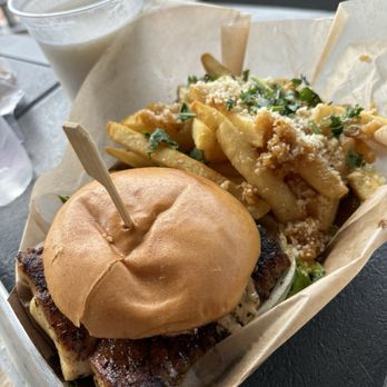 Big Ray's Fish Camp & Grille Riverwalk - Blackened grouper sandwich with garlic parmesan fries - Seafood Near Me - Tampa, Florida