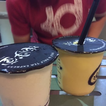 Half and Half Tea Express - Ice milk with caramel and taro pudding and mango milk smoothie with honey boba 8.94 - Coffee & Tea Near Me - Pasadena, California