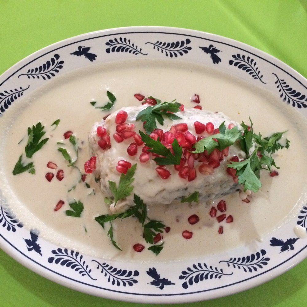 La Casita de Antaño - Chiles en Nogada, from the "what's in season" section of the menú - Mexican Near Me - Puebla, PUE
