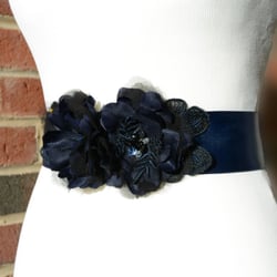 Bridal by Natalie - Navy Pure Silk Flower Bridal Sash