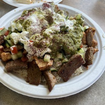Q’s Halal Mediterranean - This is their combo bowl. - Mediterranean Near Me - Fairfield, California Q’s Halal Mediterranean - This is their combo bowl. - Mediterranean Near Me - Fairfield, California