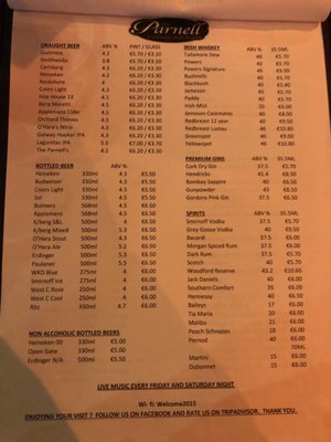 Menu photo 2 The Parnell Heritage Bar & Grill Dublin, D Menu photo 2 The Parnell Heritage Bar & Grill Dublin, D