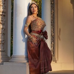 Khmer Bridal Boutique - Traditional Burgundy and Gold Bridal Attire