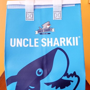 Uncle Sharkii Poke Bar - Awesome take out bag. Sturdy, lined, slightly insulated, velcro closure. - Hawaiian Near Me - Urban Honolulu, Hawaii