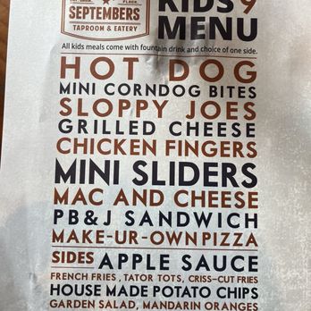 September’s Taproom & Eatery - Kids Menu January 2026 - Sports Bars Near Me - Rialto, California September’s Taproom & Eatery - Kids Menu January 2026 - Sports Bars Near Me - Rialto, California