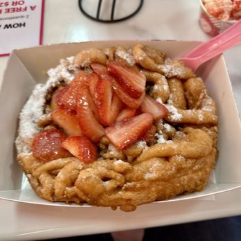 The Sweet Spot - Yummy funnel cake with strawberry toppings - Desserts Near Me - Virginia Beach, Virginia