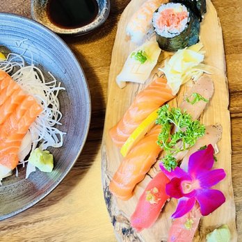 Sushigah - Sushi Combo B and Salmon Sashimi - Sushi Bars Near Me - Pasadena, California Sushigah - Sushi Combo B and Salmon Sashimi - Sushi Bars Near Me - Pasadena, California