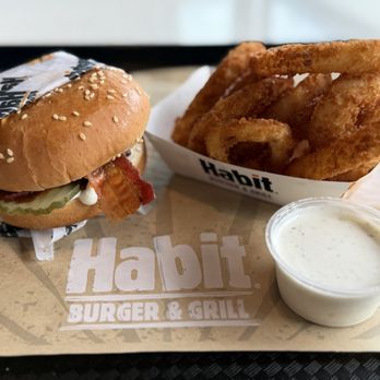 Habit Burger & Grill - Bbq bacon charburger with onion rings - Salad Near Me - La Mesa, California Habit Burger & Grill - Bbq bacon charburger with onion rings - Salad Near Me - La Mesa, California