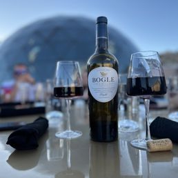 Patio seating and wine