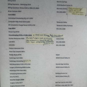 Inland Valley Hospital - Phone list I found at the hospital since the staff won't provide this info - Medical Centers Near Me - Wildomar, California