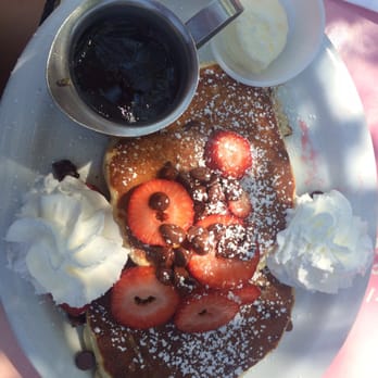 Katy's Korner - chocolate chip pancakes + strawberries and whipped cream - Breakfast & Brunch Near Me - San Ramon, California Katy's Korner - chocolate chip pancakes + strawberries and whipped cream - Breakfast & Brunch Near Me - San Ramon, California
