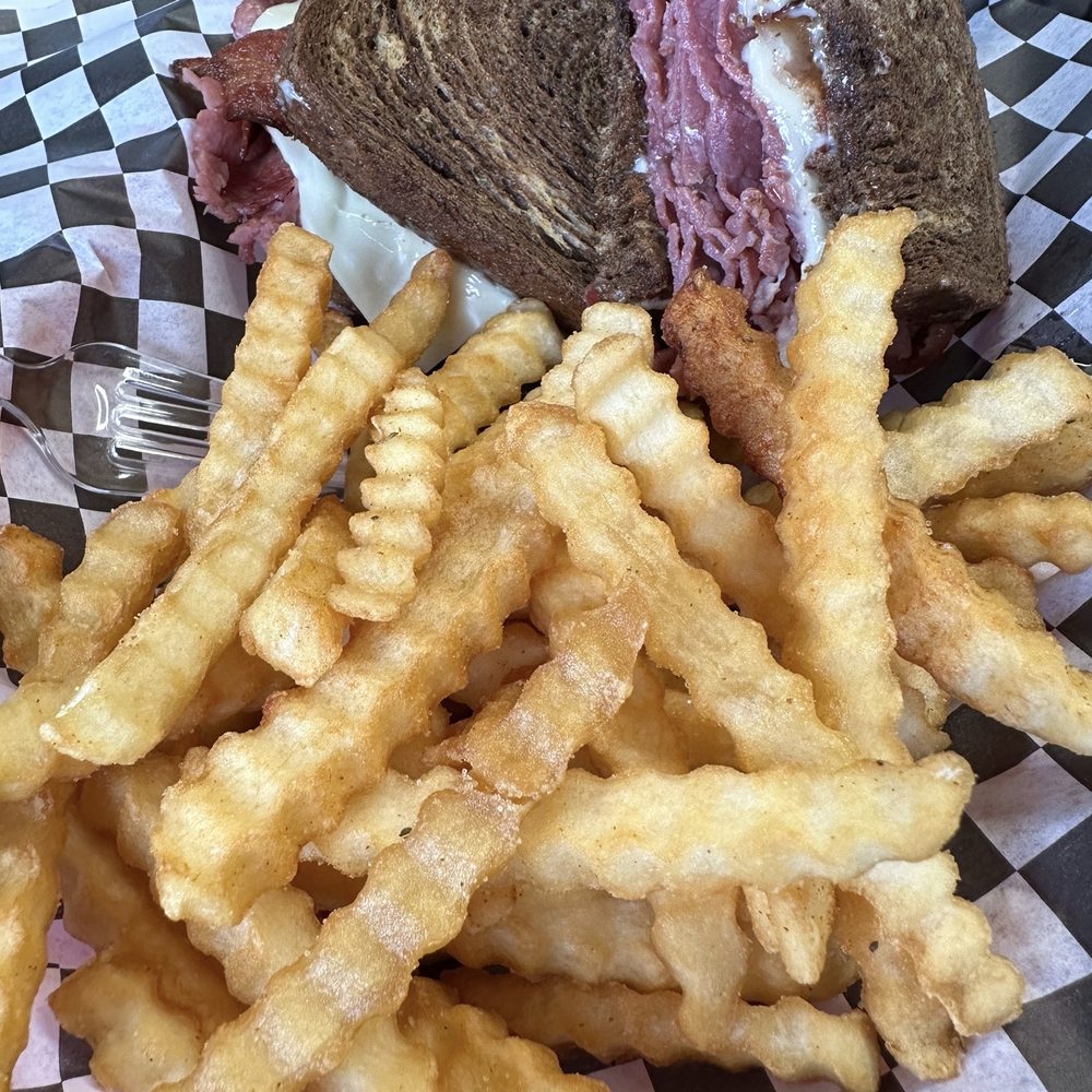 Loose Kaboose Diner - Hot Pastrami Bacon Swiss Rye Sandwich with Fries - American Near Me - Seaview, Washington