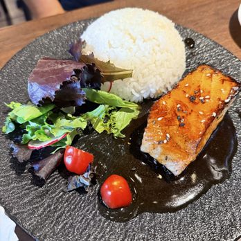 MiKi Sushi - Some salad was eaten prior to photo (salmon teriyaki lunch bento) - Sushi Bars Near Me - Markham, Ontario