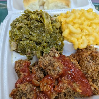 Peaden's - a plate of meat, macaroni and cheese and greens - American Near Me - Greenville, North Carolina Peaden's - a plate of meat, macaroni and cheese and greens - American Near Me - Greenville, North Carolina