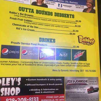 Bubba's Good Eats - Menu- Desserts & Drinks - Barbeque Near Me - Burnsville, North Carolina